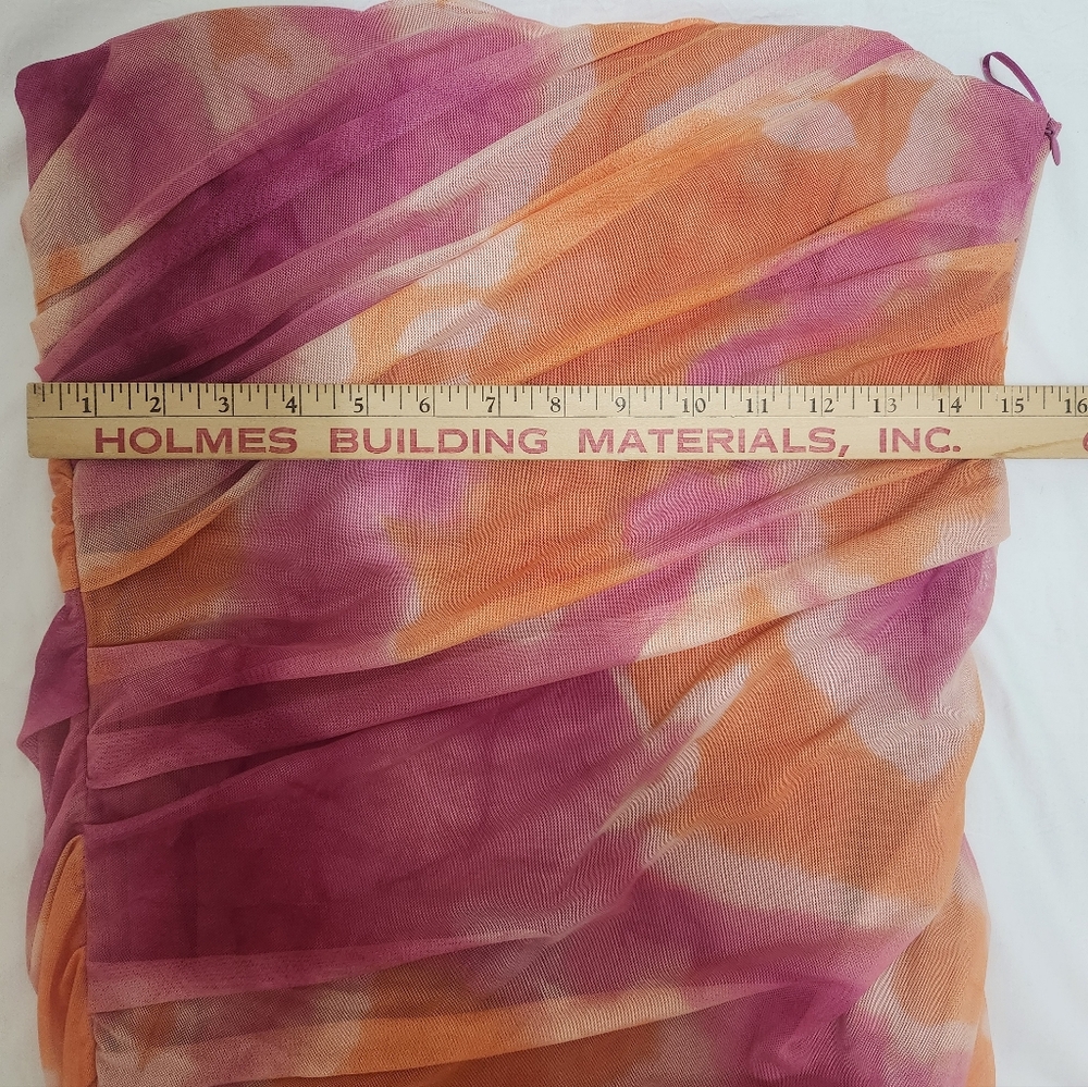 ZARA Tie Dye  Strapless Midi Dress Womens Small Pink Orange Tulle - Picture 9 of 11